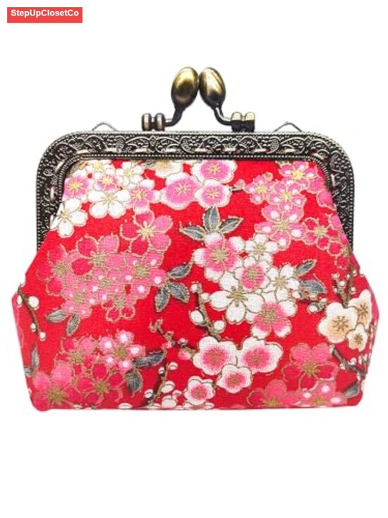 Accessories - Cotton Floral Kiss Lock Coin Purse Wristlet Clutch